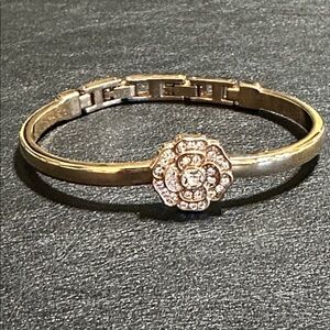 Anne Klein Gold-Tone Camellia Flower Hinged Cuff Bracelet